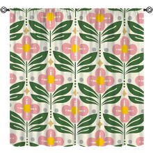 Retro 70s Floral Curtains Pink Green Pattern Rod Pocket