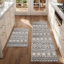 Non-Slip Kitchen Runner Rug Set Grey 2-Piece