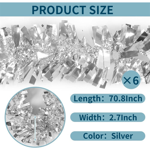 Christmas Tinsel Ribbon Silver 70.8 Inch 6 Pack 1