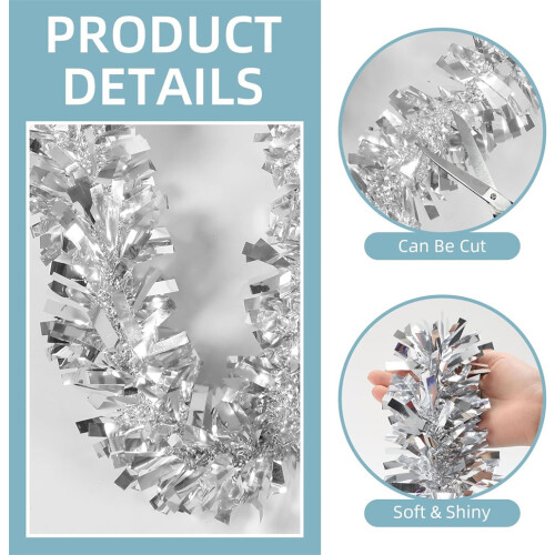 Christmas Tinsel Ribbon Silver 70.8 Inch 6 Pack 2