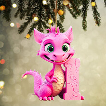 Pink Dinosaur Christmas Ornament Acrylic Flat 26 Letters