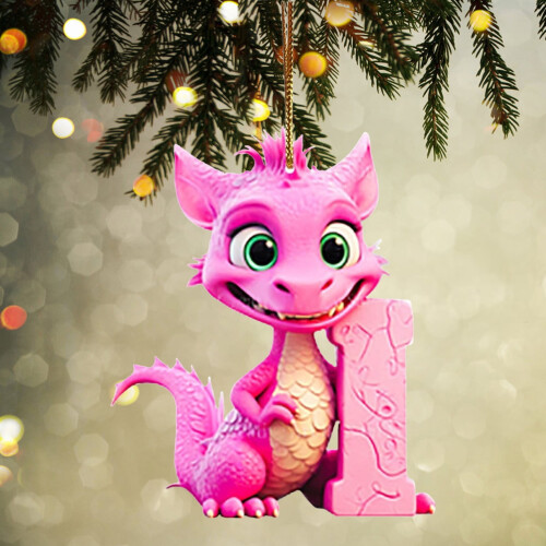 Pink Dinosaur Christmas Ornament Acrylic Flat 26 Letters