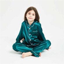 Girls Pajama Set Glitter Satin Solid Green 2-Piece 5-6 Years