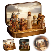 Pocket Jesus Mini Figure Tin Box Easter Nativity Display