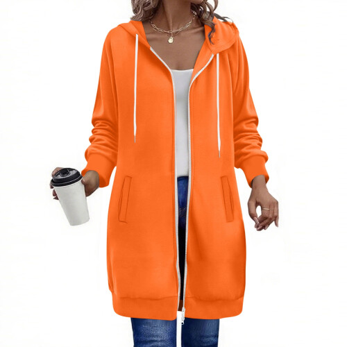 Women's Hooded Sweatshirt Longline Two-Way Zipper Oversized