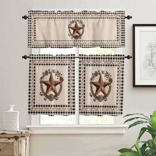 Rustic Texas Western Kitchen Curtains Set Black Buffalo 1