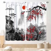 Cherry Blossom Curtains Japanese Ink Painting 84x63 Inch