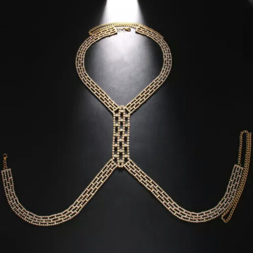 Men's Rhinestone Chest Chain Gold One Size 1