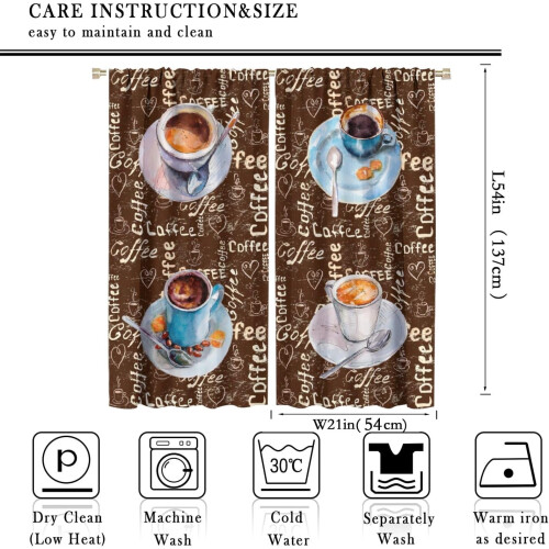 Retro Coffee Kitchen Curtains Rustic Brown 42x54 Inch 1
