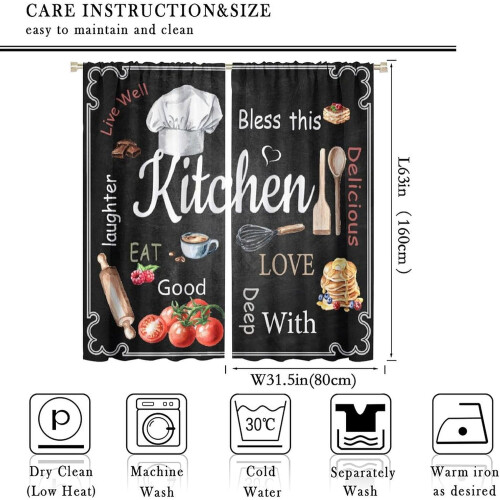 Farmhouse Kitchen Curtains Black White Chef Hat Print 1