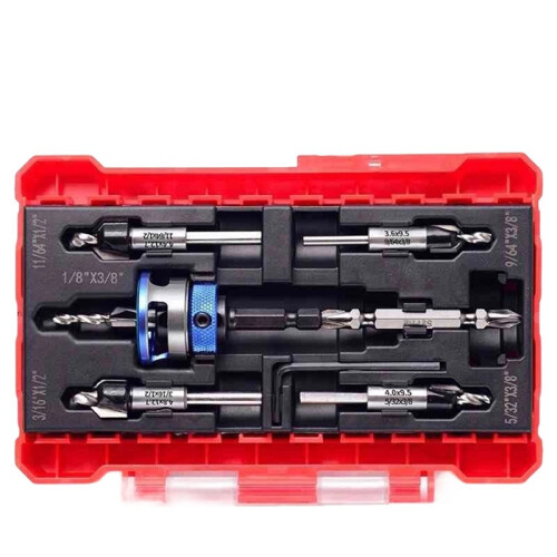 Countersunk Drill Bit Set, Countersunk Drill Bit with Depth Limiter, Hex Shank Countersunk Woodworking Drill Bit Set B