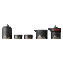 Japanese Hand-Painted Mountain Tea Set Kit Vintage Coarse Pottery Set of Cups Teapot and Cups Tea Making Outdoor 5pcs
