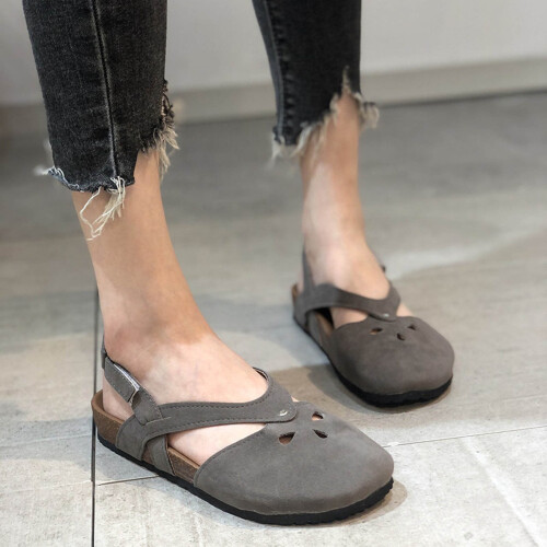 Women's Gray Wedge Espadrille Sandals with Elastic Ankle 1