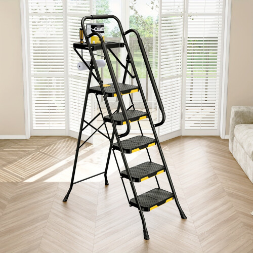 Folding Step Stool Ladder with Handrails Steel 3-6 Steps 1