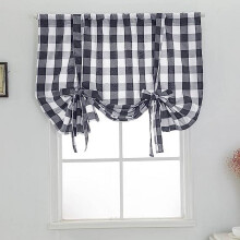 Grey and White Check Tie-Up Curtains Farmhouse Thermal