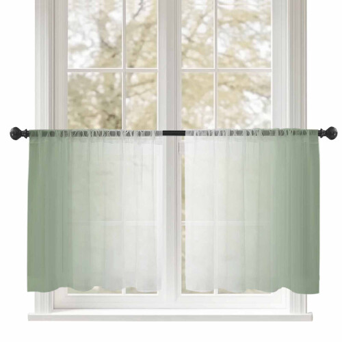 Sage Green White Gradient Sheer Curtains 52x54 Rod Pocket