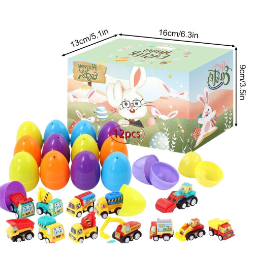 Easter Eggs with Pull-Back Cars – 12-Pack Colorful Kids' 2