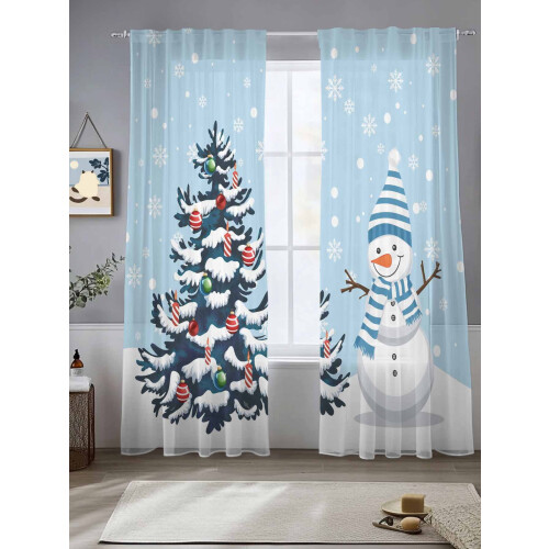 Sheer Christmas Tree and Snowman Curtains 52x84 in Light 1