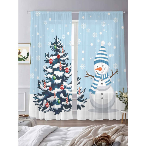 Sheer Christmas Tree and Snowman Curtains 52x84 in Light 2
