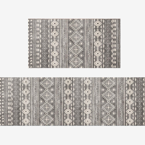 Kitchen Runner Rug Set Non-Slip Grey 2-Piece 1