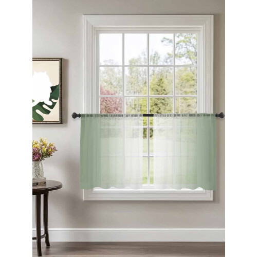 Sage Green White Gradient Sheer Curtains 52x54 Rod Pocket 1