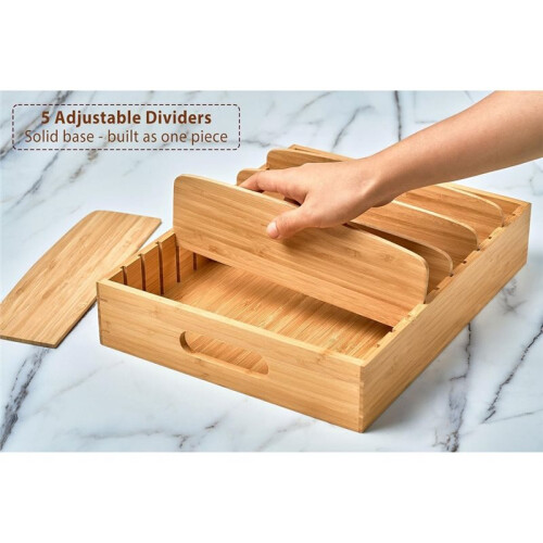 Kitchen Cabinet Organizer Container Lids, with Adjustable Dividers Bamboo Drawer Box Kitchen Storage and Organization 1