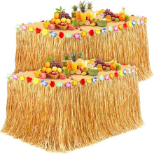 Saia de Mesa de Palha Havaiana (2 Peças) com Decoração para Festa Luau, Aniversário, Verão e Praia.