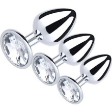 3-Piece Stainless Steel Anal Plug Set, Small, Medium and Large Metal Butt Plugs with Diamond-Style Base and Sm