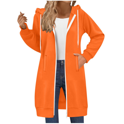 Women's Hooded Sweatshirt Longline Two-Way Zipper Oversized 1