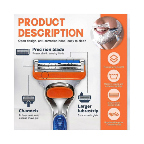 16 Pack Razor Blade Refills with Lubrastrip for a Comfortable Shave, Orange Design 2