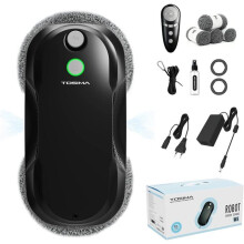 Tosima W5, pulitore di vetri intelligente, con spruzzatura automatica e triplo sistema di sicurezza, telecomando, Nero