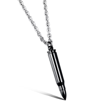 Heren hiphop-hanger in de vorm van een kogel, gemaakt van roestvrij staal, met een titanium stalen ketting en zilverkleurige afwerking.