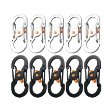 Mini roestvrijstalen karabijnhaakjes, 10 stuks S-vormige sleutelhangers met slot voor sleutels, kleine rugzakken en D