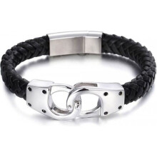 Gevlochten leren armband met roestvrijstalen gesp, klassiek herenaccessoire.