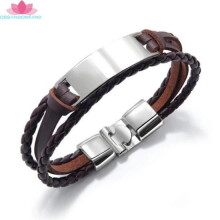 Mehrlagiges Herrenarmband aus geflochtenem PU-Leder mit Metallschnalle, schlichtes Design, ideales Vatertagsgeschenk