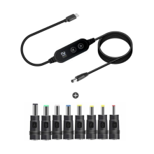 USB-C naar DC-adapterkabel 1,1 meter (3,6 ft) met PD-snelladen en 10 aansluitpunten, instelbare spanning: 5V, 9V, 12V, 15V