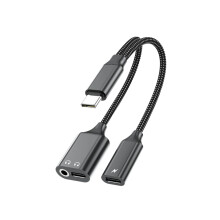 USB-C naar 3,5 mm AUX hoofdtelefoonadapter met PD 60W snelladen voor smartphones en tablets