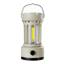 Oplaadbare draagbare retro LED-tentlamp voor op de camping, werkt op batterijen, 2 standen, waterdicht, met ophanghaak.