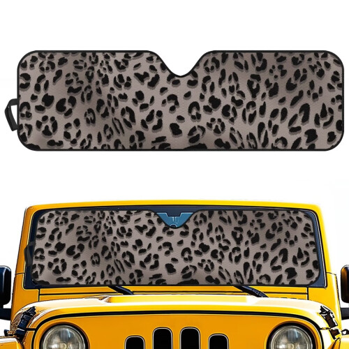 Foldable Gray Cheetah Print Windshield Sun Shade for Jeep
