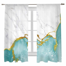 Teal Gold Marble Sheer Curtains Rod Pocket 2 Panels 52"W x