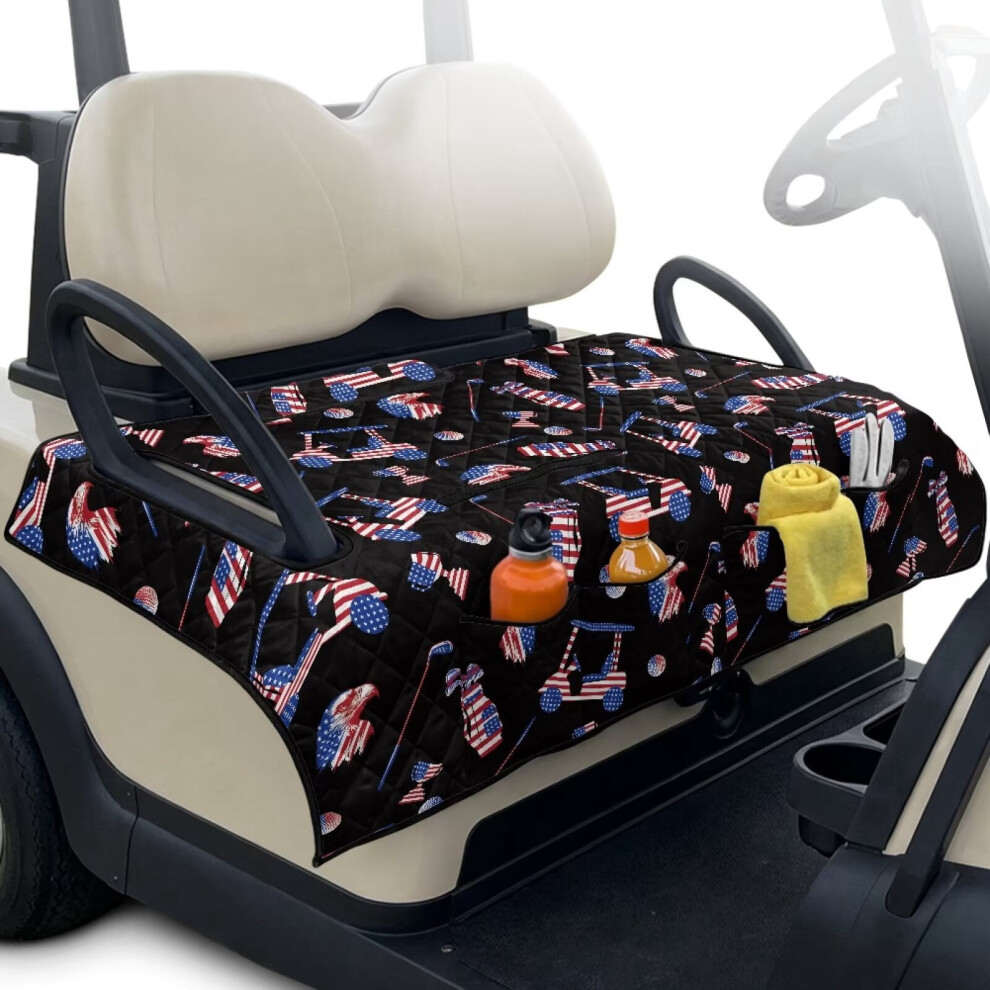 American Flag Golf Cart Seat Covers With 4 Pockets For Ezgo 901175001659