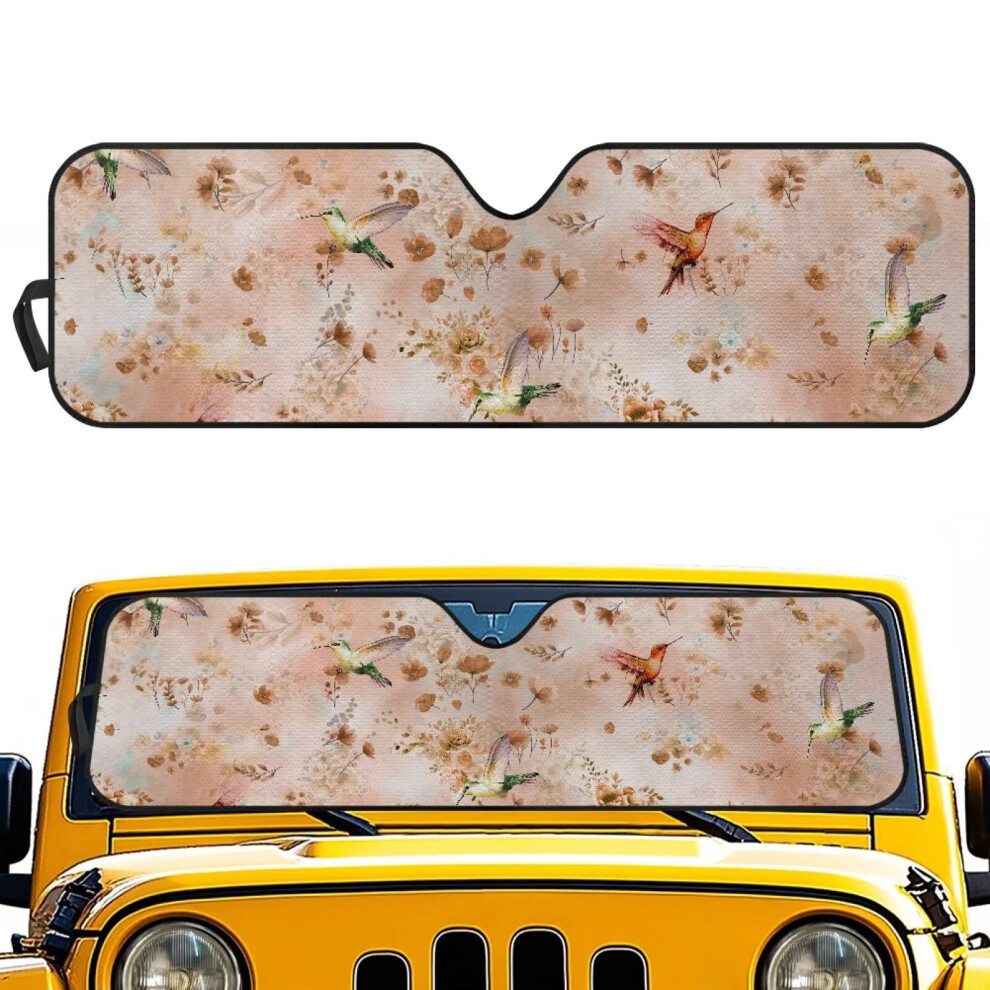Foldable Windshield Sun Shade Floral Hummingbird Design 1 901175017735