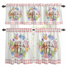 Easter Rabbit Kitchen Curtains and Valance Set Pink Blue