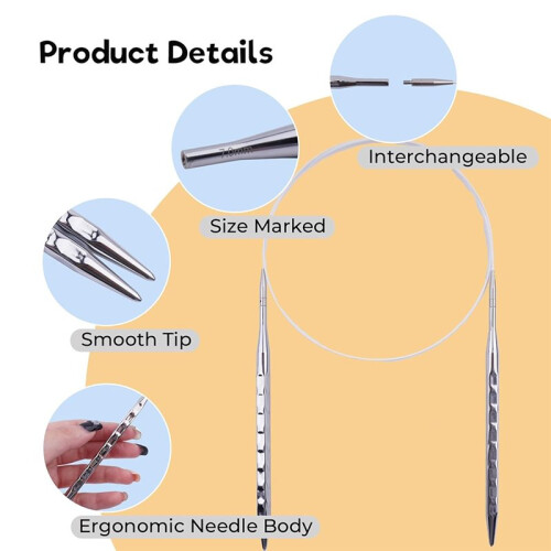 Premium Square Aluminum Interchangeable Knitting Needles Set with Ergonomic Design, 8 Pairs, 4 Cables 2