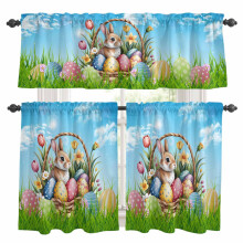 Ensemble rideaux et cantonnières de cuisine Lapin de Pâques Ciel bleu