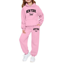 Girls Long Sleeve Hoodie Set with Letter Print