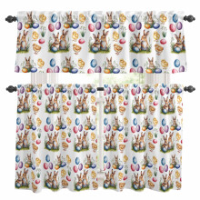 Ensemble de rideaux et cantonnières de cuisine à motif lapin de Pâques (aquarelle)