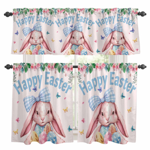 Pink Rabbit Flower Kitchen Curtains and Valances Set