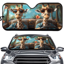 Foldable Car Sunshade Hawaiian Giraffe Hibiscus Design 1