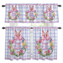 Easter Kitchen Curtains and Valances Set Pink Purple Plaid